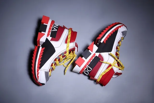 White Red Black Yellow Architectural High-Top Sneakers 4