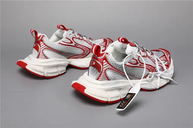 White Red Chunky Sculpted Midsole Layered Synthetic Cage Overlays Sneakers 3