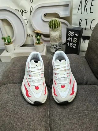White Red Platform Sole Mesh And Synthetic Panel Construction Chunky Sneakers 10
