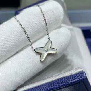 X-Shaped Mother-of-Pearl and Gemstone Pendant Necklace
