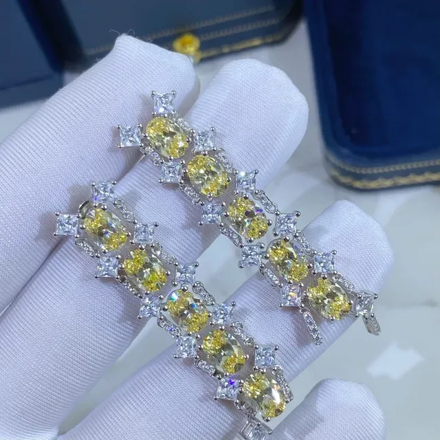 Yellow and Clear Multi-Stone Cascade Dangling Earrings 4