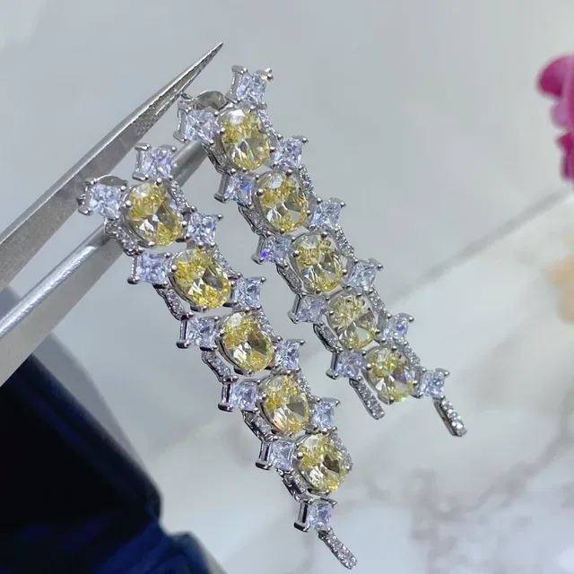 Yellow and Clear Multi-Stone Cascade Dangling Earrings 6