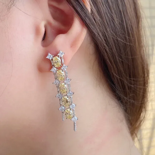 Yellow and Clear Multi-Stone Cascade Dangling Earrings 9