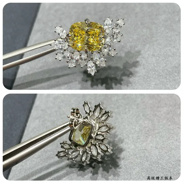 Yellow Center Stone Floral Cluster Stud Earrings 6
