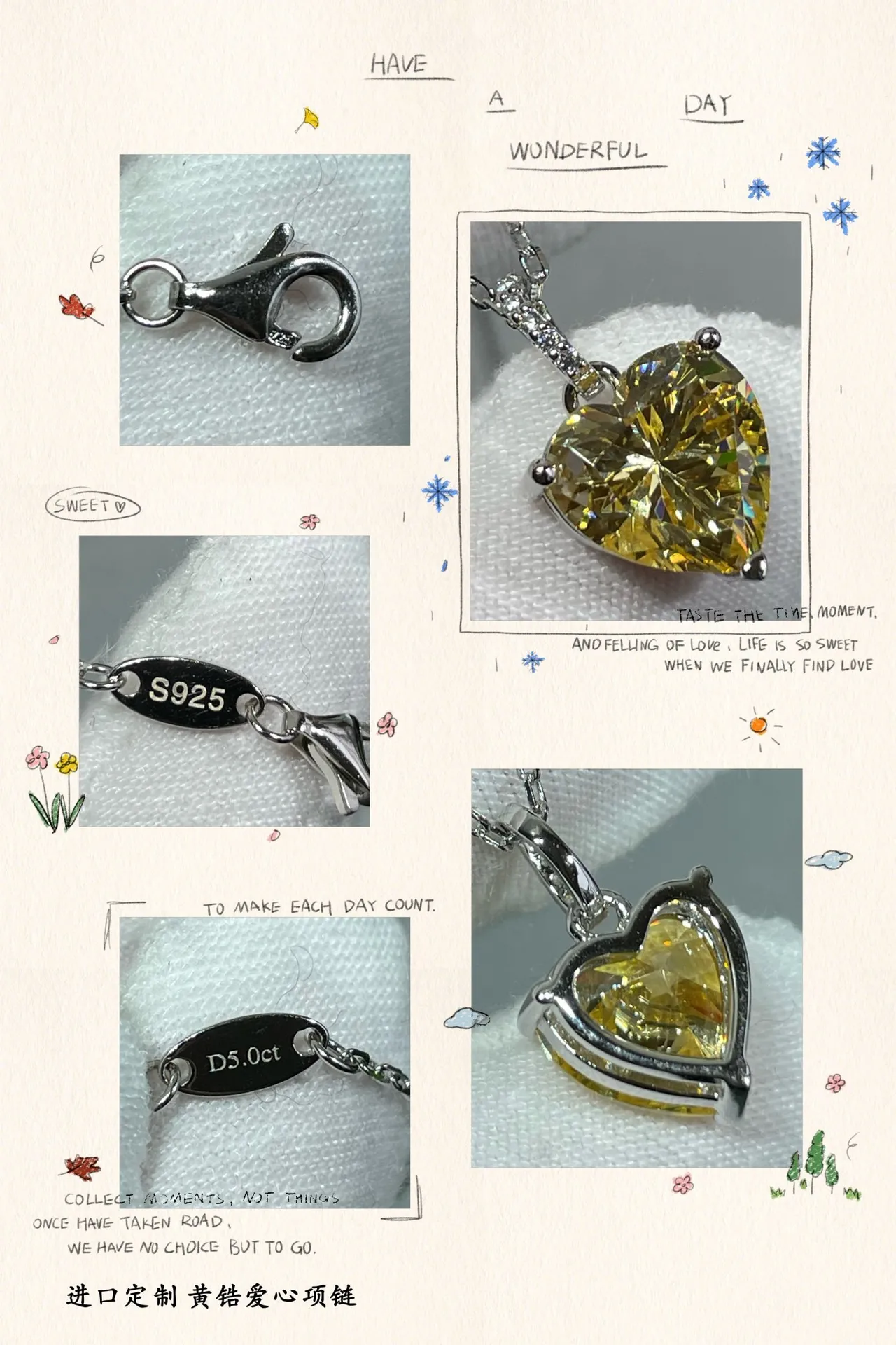 Yellow Heart-Shaped Faceted Gemstone Pendant Necklace 2