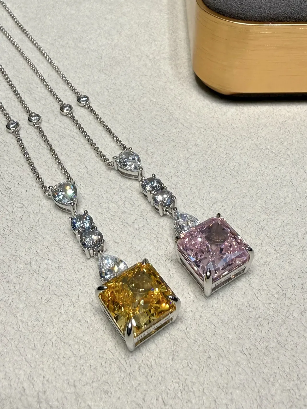 Yellow Silver Drop Pendant Multi-Stone Cascade Necklace 4