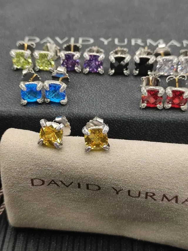 Yellow Silver Square-Cut Gemstone Four-Prong Basket Setting Earrings 4