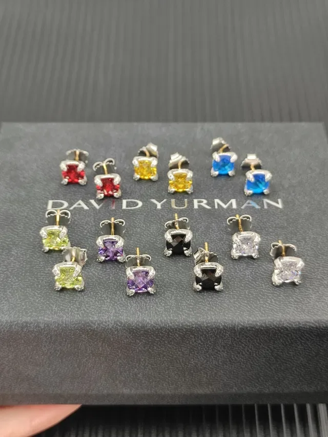 Yellow Silver Square-Cut Gemstone Four-Prong Basket Setting Earrings 7