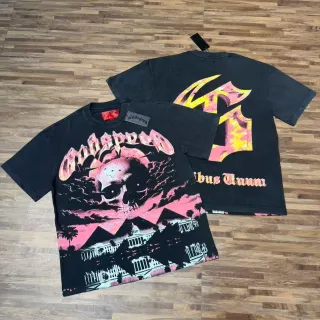 T-shirt Godspeed noir lavé à l'acide motif tête de mort