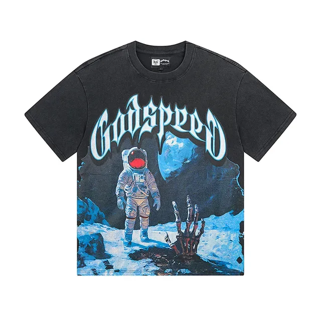 T-shirt noir Godspeed imprimé graphique astronaute 2