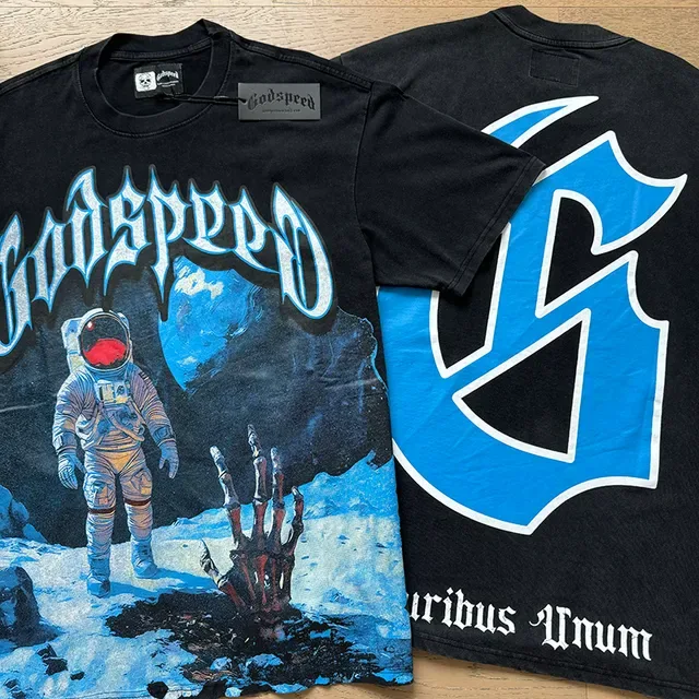 T-shirt noir Godspeed imprimé graphique astronaute 4