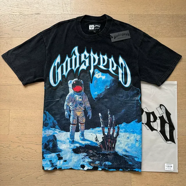 T-shirt noir Godspeed imprimé graphique astronaute 6