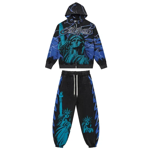 Godspeed Black Blue Graphic-Print Lightning Motif Tracksuit 2