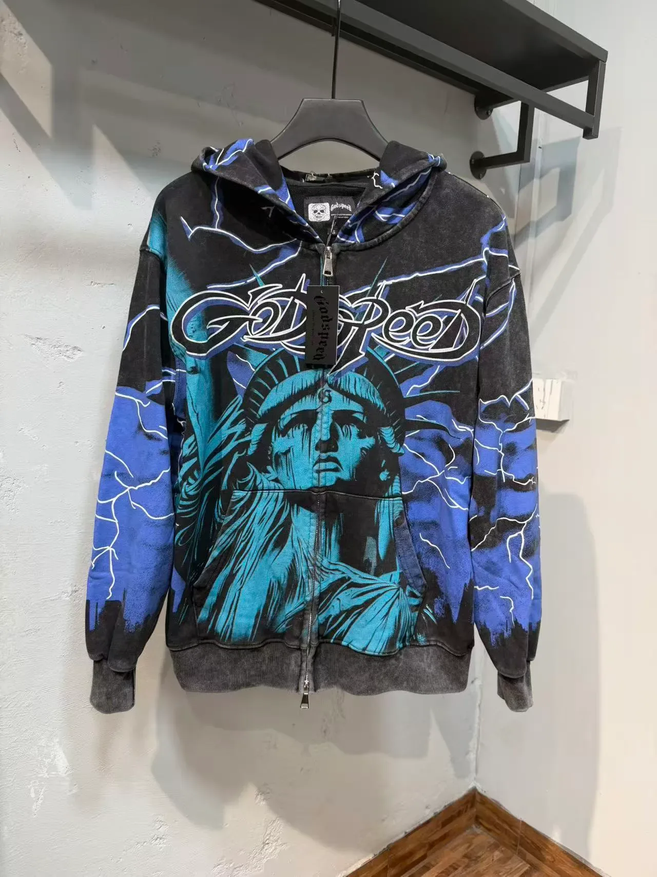 Godspeed Black Blue Graphic-Print Lightning Motif Tracksuit 7