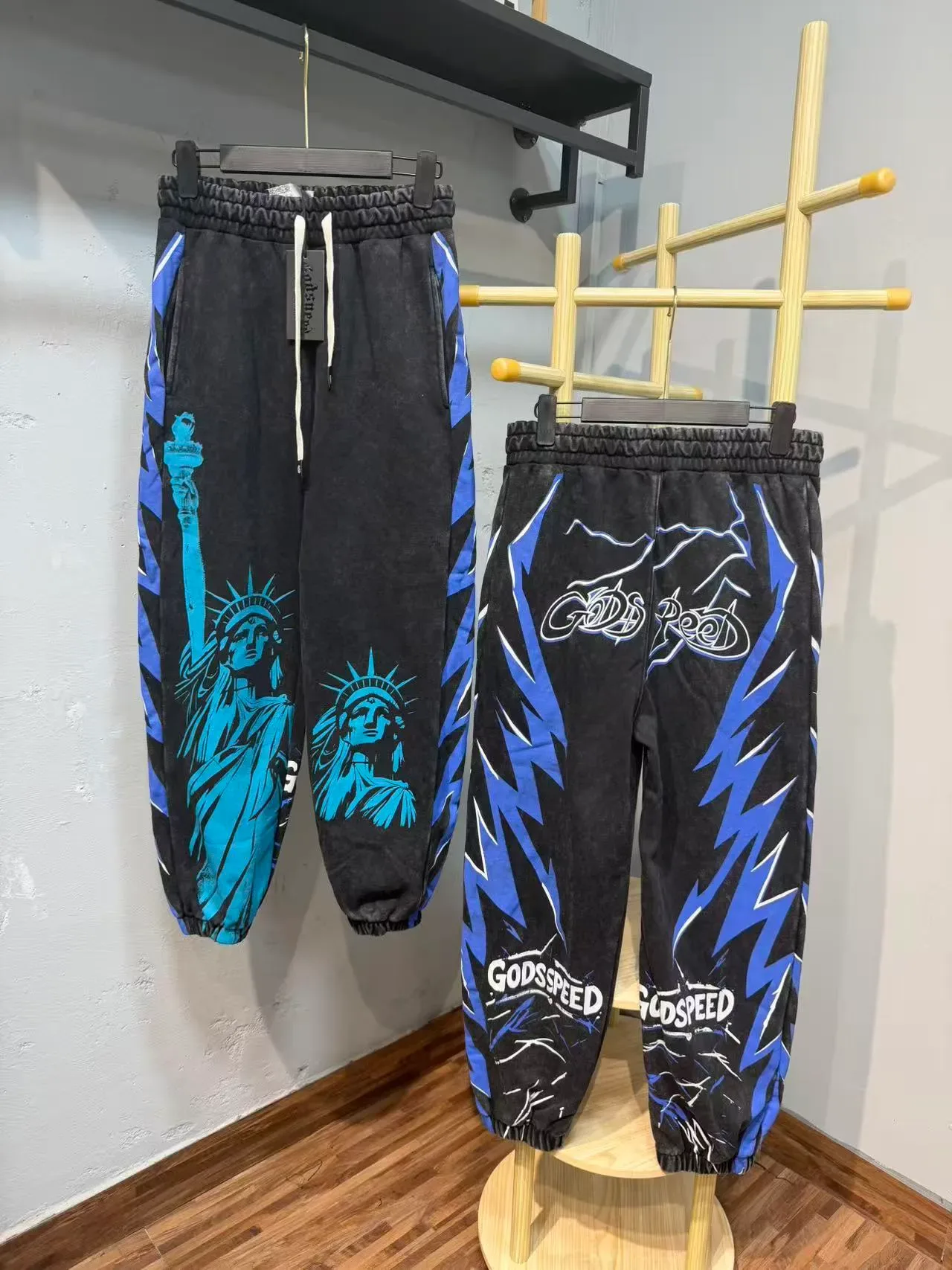 Godspeed Black Blue Graphic-Print Lightning Motif Tracksuit 9