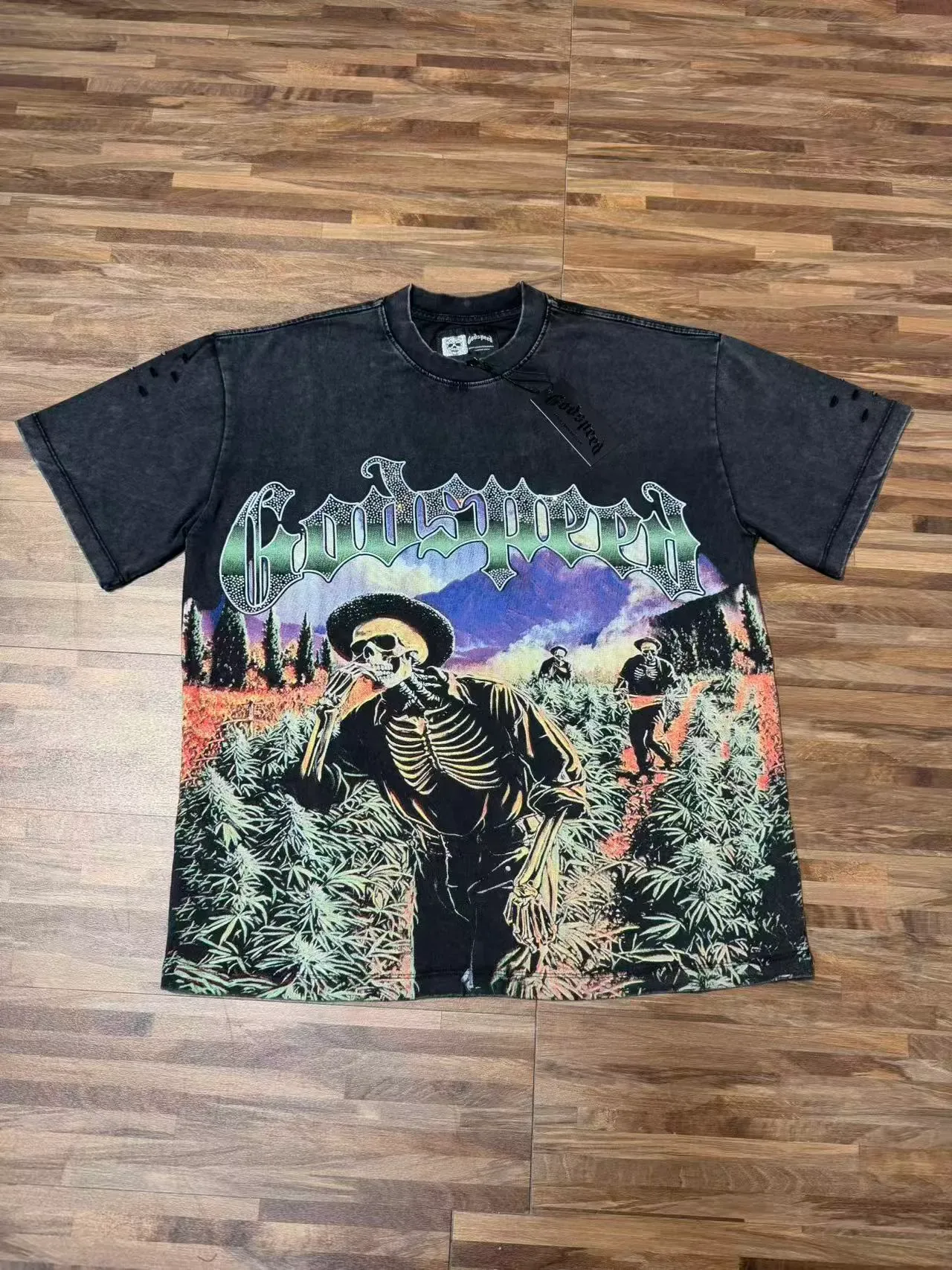 Godspeed Distressed Acid-Wash Graphic T-Shirt 3