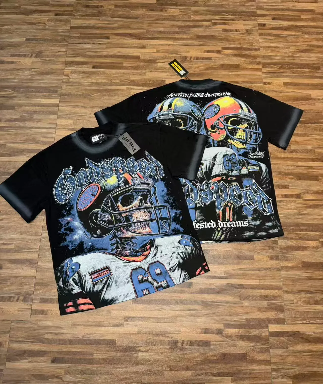 T-shirt Godspeed imprimé graphique squelette casque de football américain 2