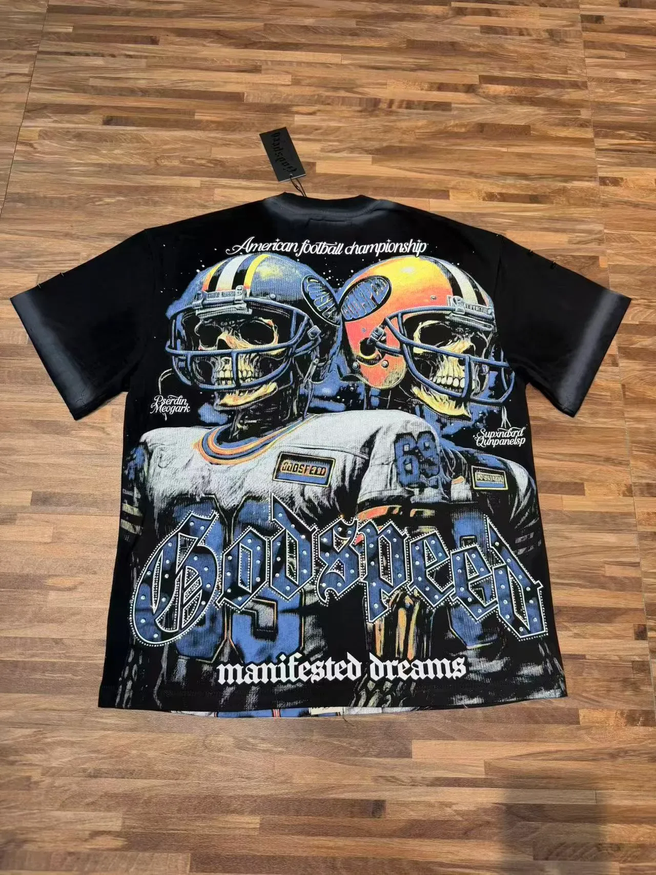 T-shirt Godspeed imprimé graphique squelette casque de football américain 5