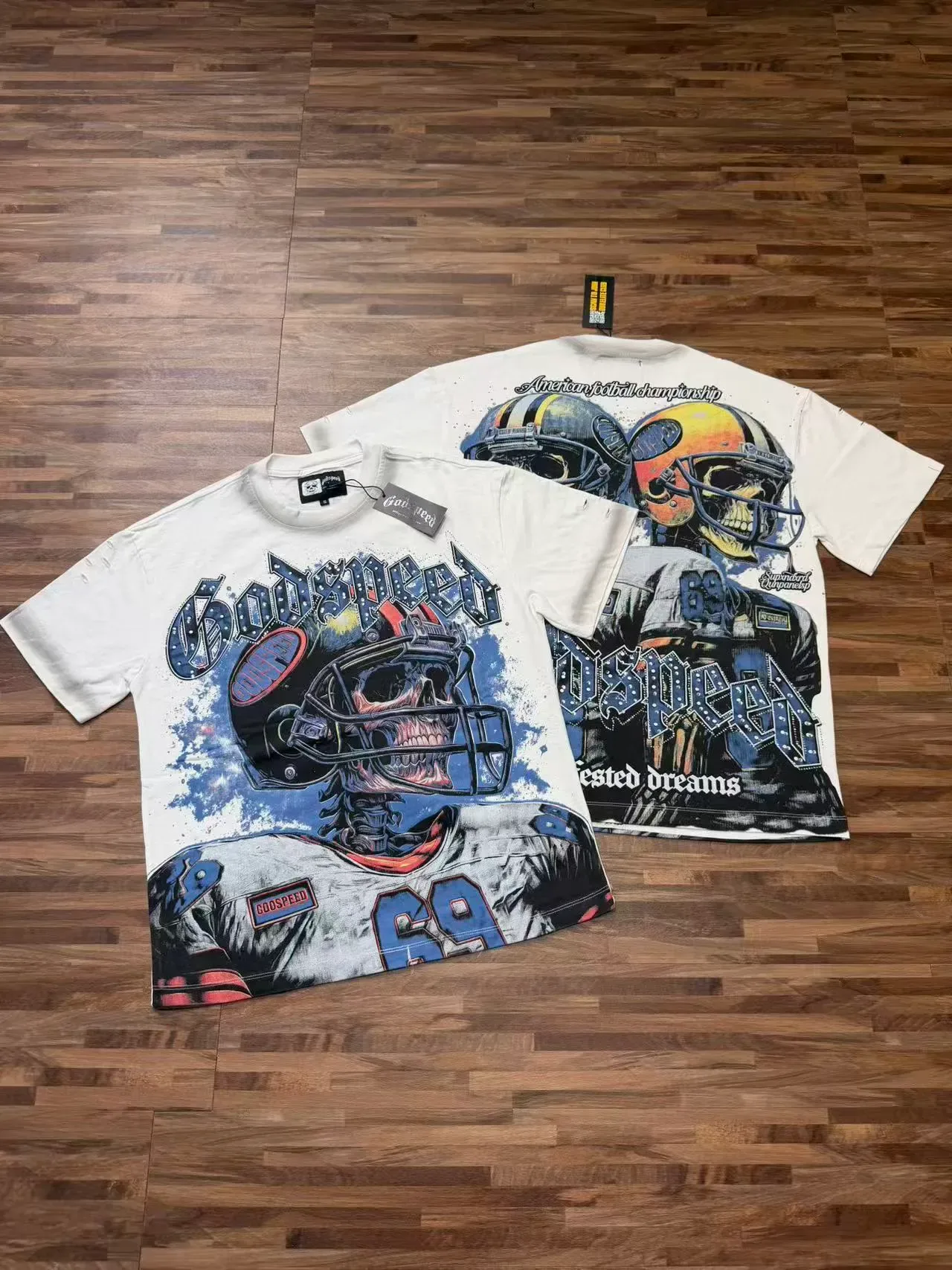 T-shirt Godspeed imprimé graphique squelette casque de football américain 6