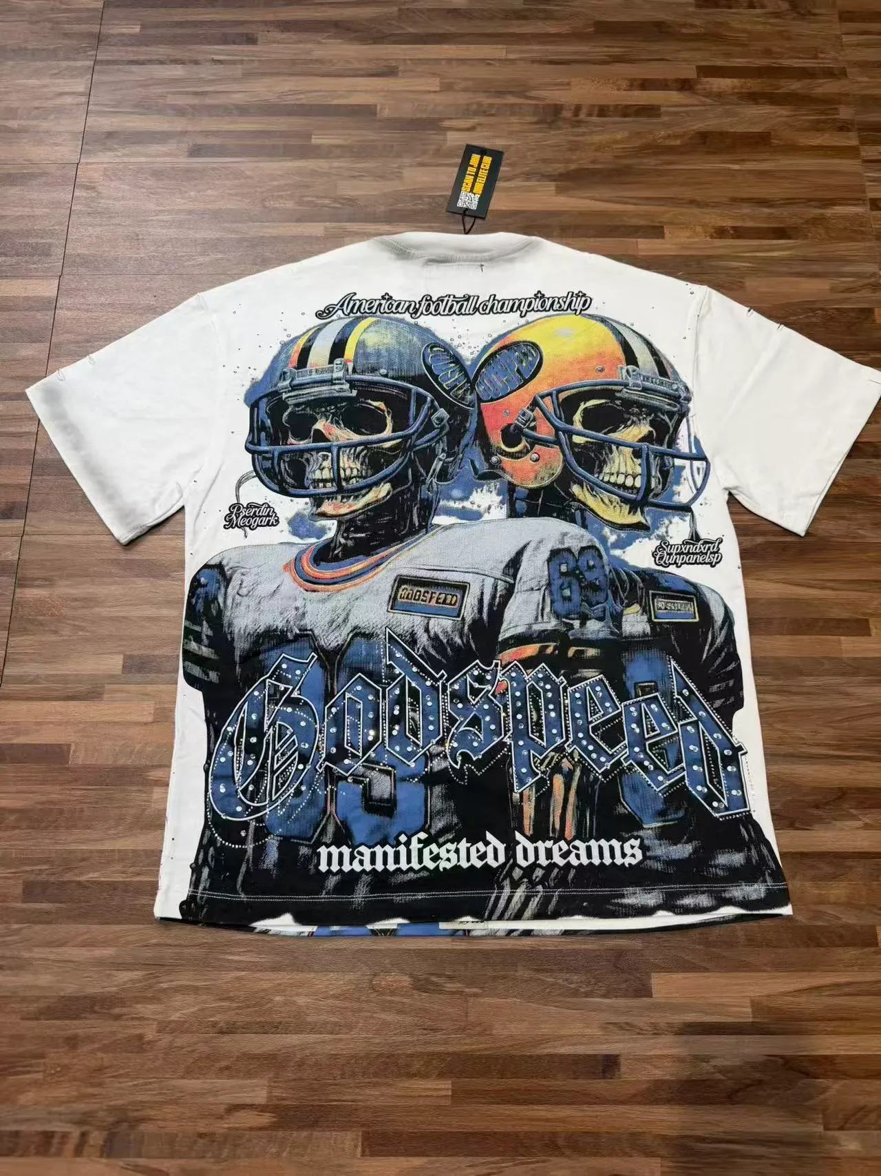 T-shirt Godspeed imprimé graphique squelette casque de football américain 8