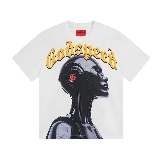 Camiseta Godspeed com estampa gráfica de figura de robô 4