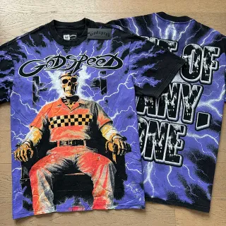 Godspeed Graphic Print Tie-Dye Skull Lightning T-Shirt