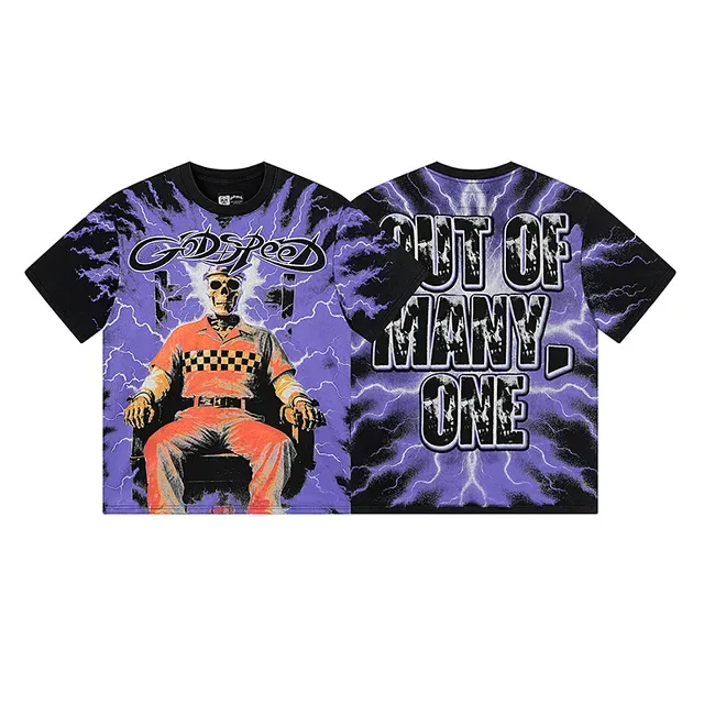 Camiseta Godspeed estampa gráfica tie-dye caveira e raio 2