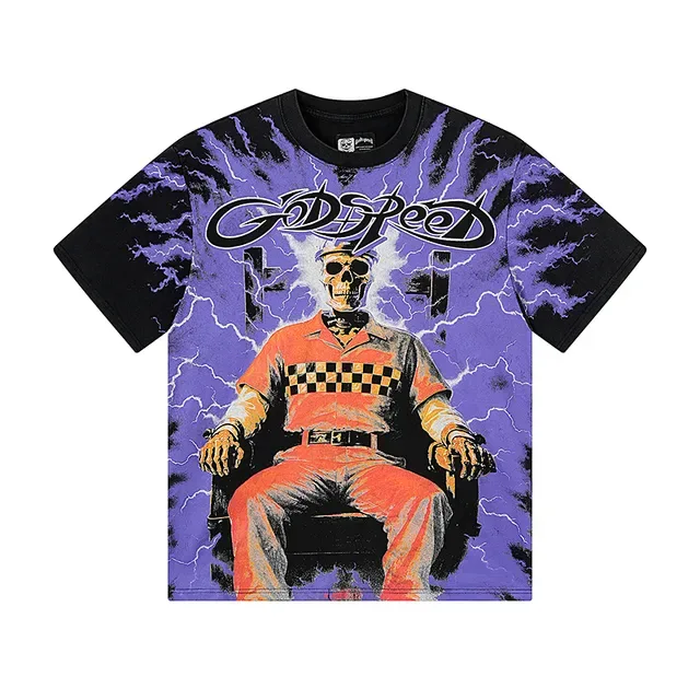 Camiseta Godspeed estampa gráfica tie-dye caveira e raio 3