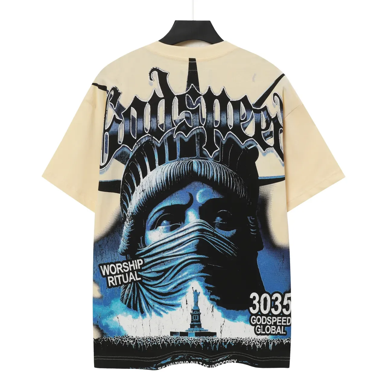 T-shirt crème Godspeed imprimé graphique Statue de la Liberté 3