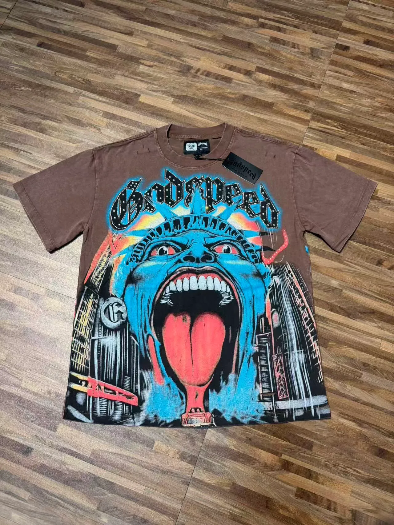 Godspeed Statue of Liberty Screaming Graphic Brown T-Shirt 2