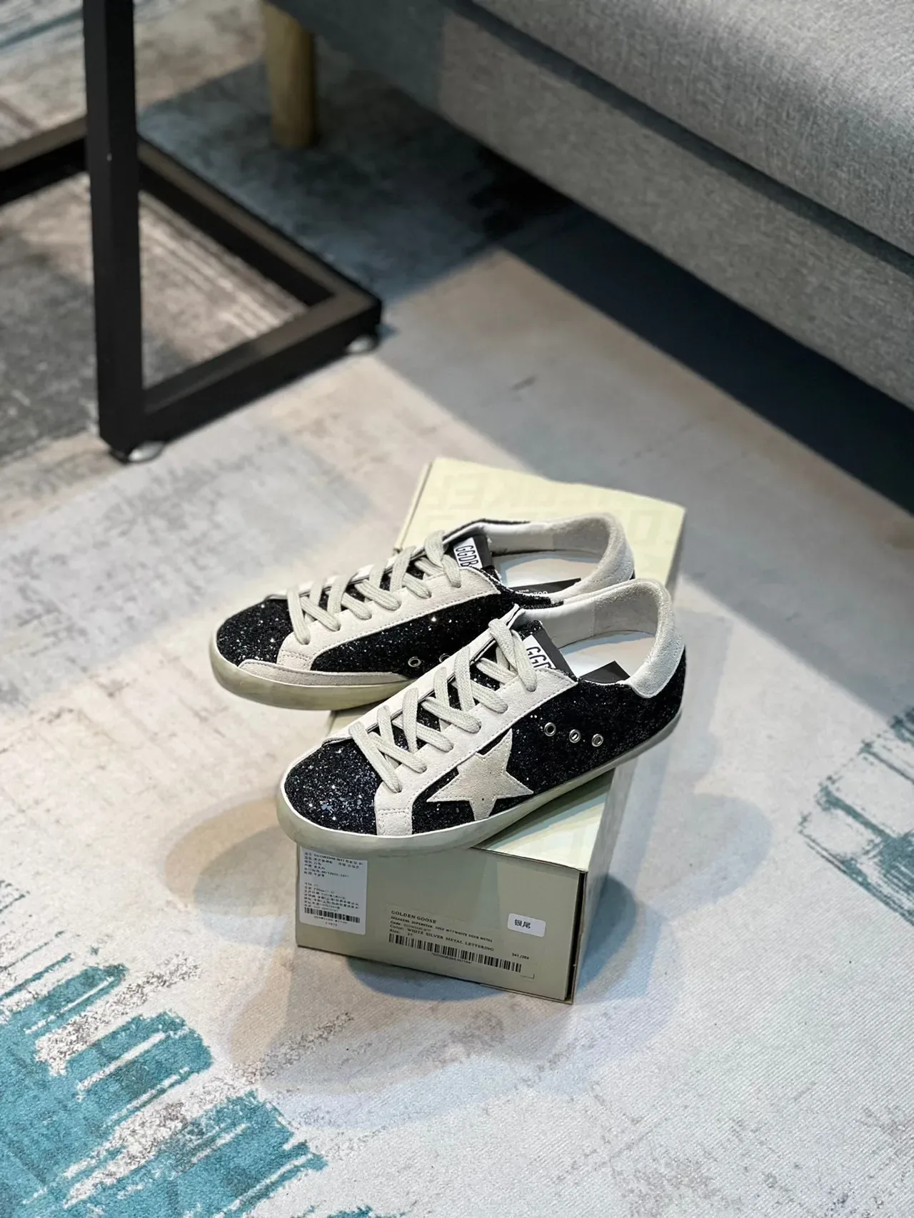 Golden Goose Superstar Black Glitter Star Lifestyle Sneakers 7