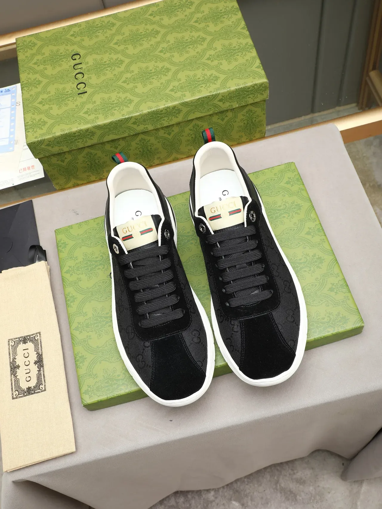 Gucci Ace Black Monogram Canvas Suede Lifestyle Sneakers 2