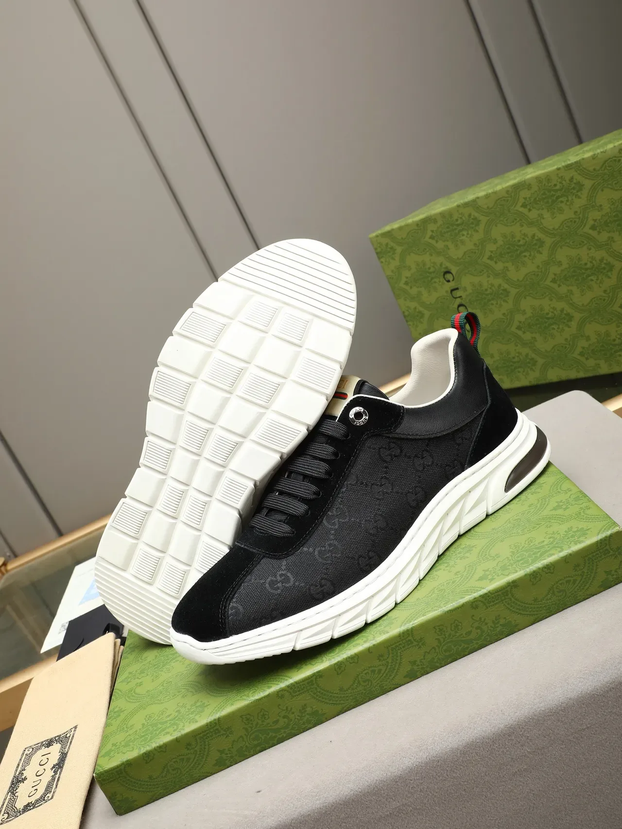Gucci Ace Black Monogram Canvas Suede Lifestyle Sneakers 4
