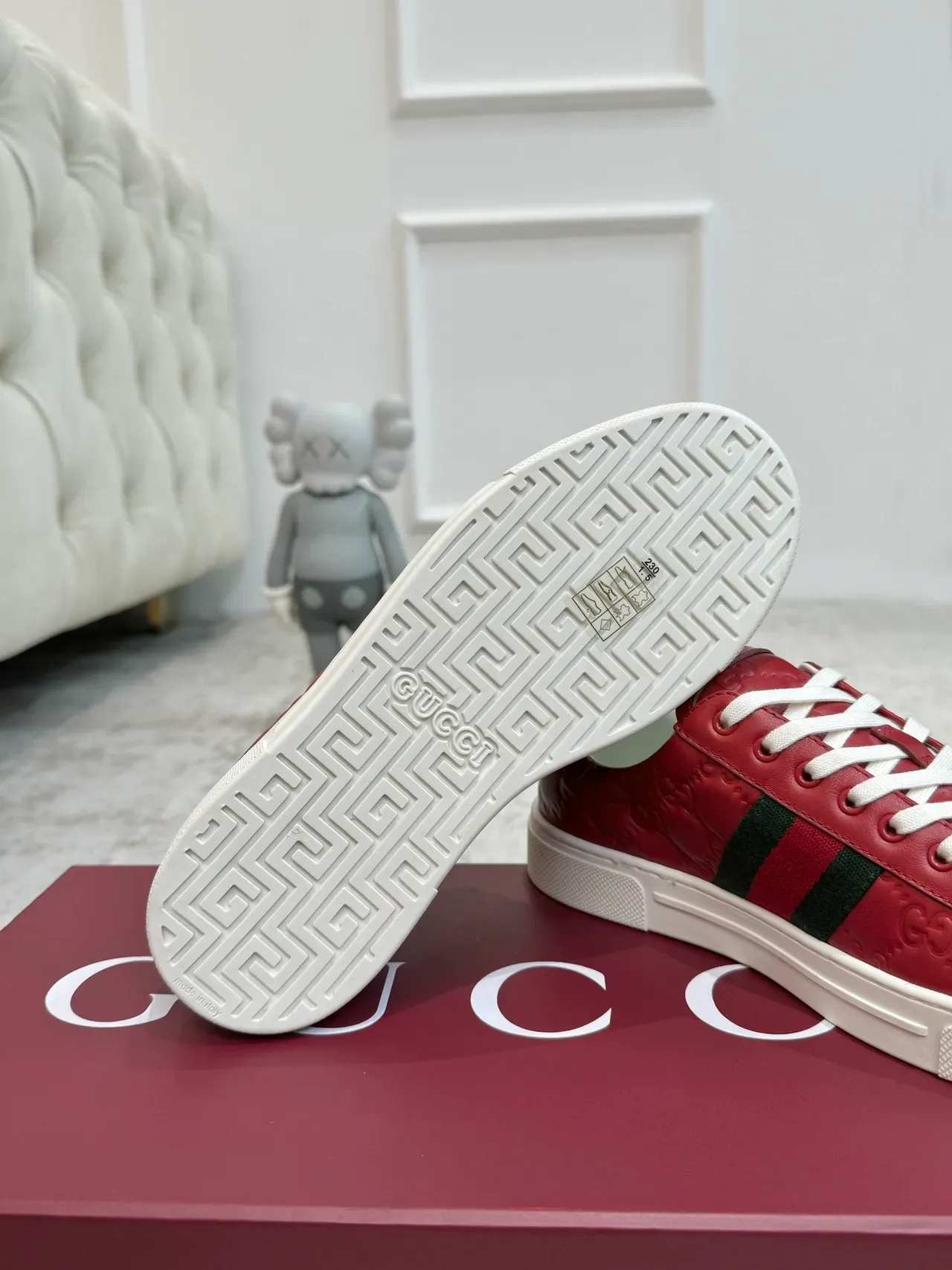 Gucci Ace Red Embossed GG Web Stripe Lifestyle Sneakers 2