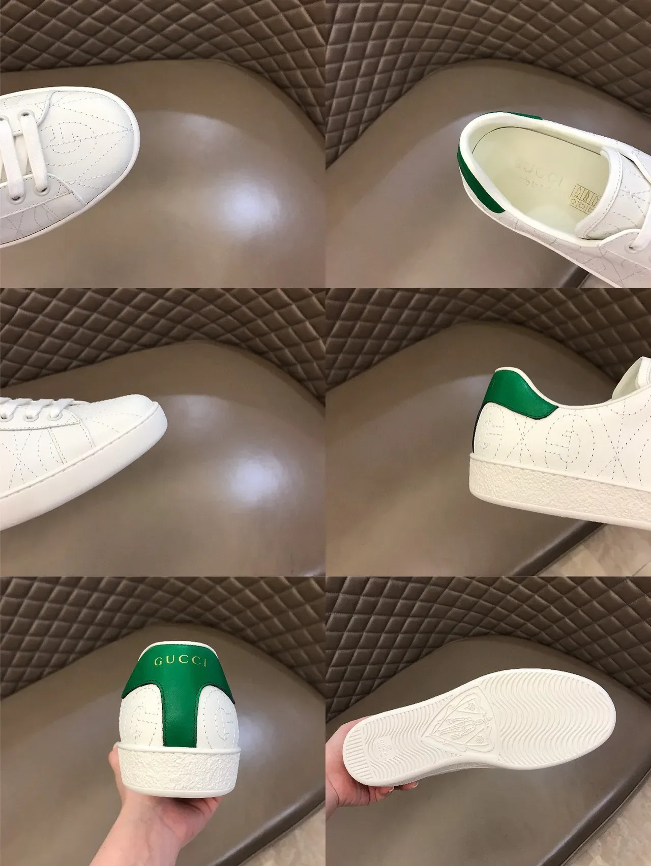 Gucci Ace أبيض وأخضر Monogram مطرز Lifestyle Sneakers 2