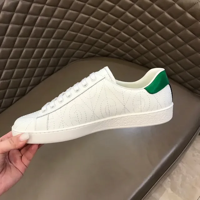 Gucci Ace أبيض وأخضر Monogram مطرز Lifestyle Sneakers 3