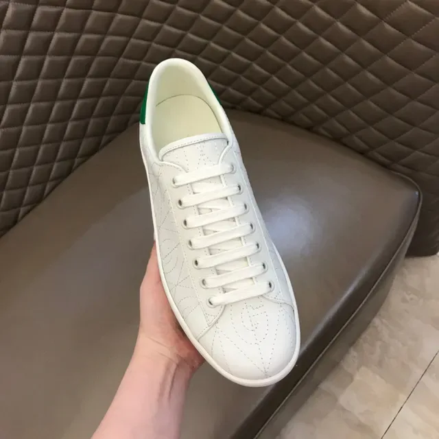 Gucci Ace أبيض وأخضر Monogram مطرز Lifestyle Sneakers 4