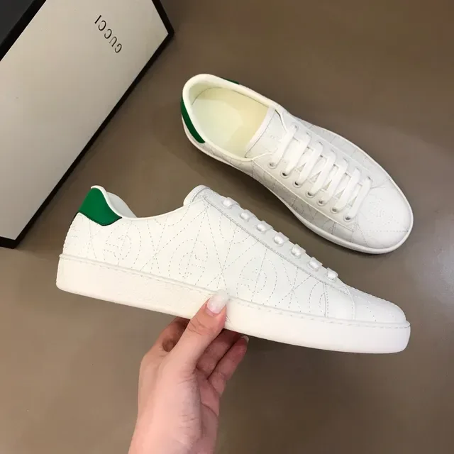 Gucci Ace أبيض وأخضر Monogram مطرز Lifestyle Sneakers 6
