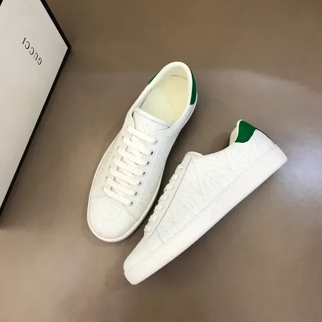 Gucci Ace أبيض وأخضر Monogram مطرز Lifestyle Sneakers 8