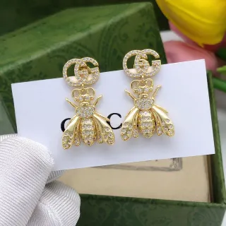 Gucci Abelha Cristal-Pavé Tonal Gold Brincos