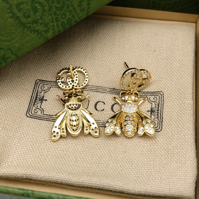 Gucci Bee Crystal-Pavé Gold-Tone Earrings 4