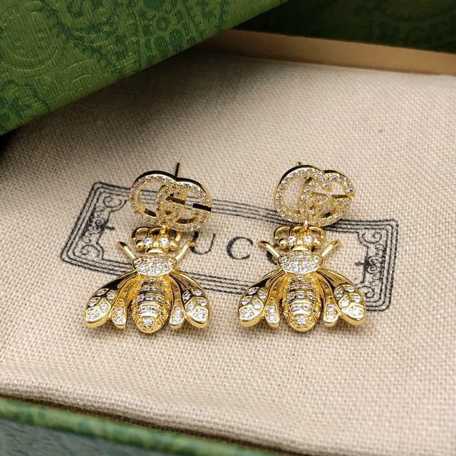 Gucci Bee Crystal-Pavé Gold-Tone Earrings 6