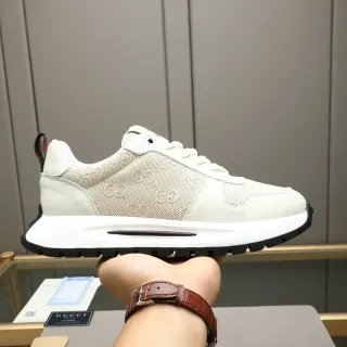 Gucci Beige Noir GG Monogram Maille Cuir et Textil Partie Supérieure Sneakers Lifestyle