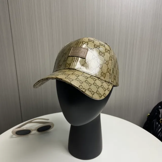 Boné de beisebol Gucci bege marrom GG monograma lona couro placa de marca 2