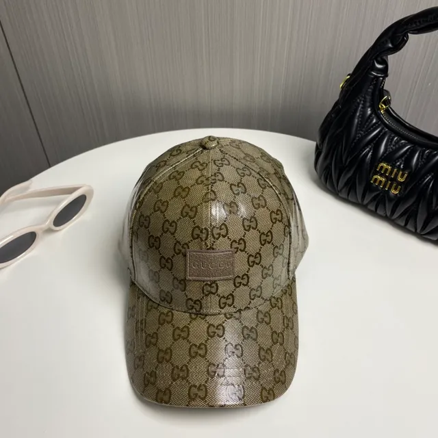 Boné de beisebol Gucci bege marrom GG monograma lona couro placa de marca 3