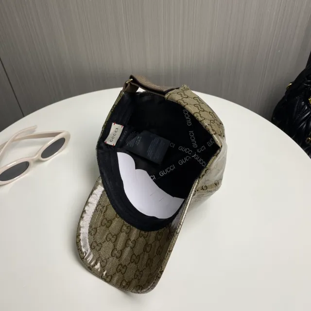 Boné de beisebol Gucci bege marrom GG monograma lona couro placa de marca 5