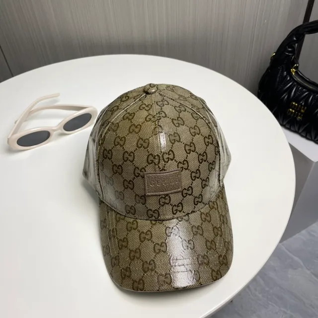 Boné de beisebol Gucci bege marrom GG monograma lona couro placa de marca 6
