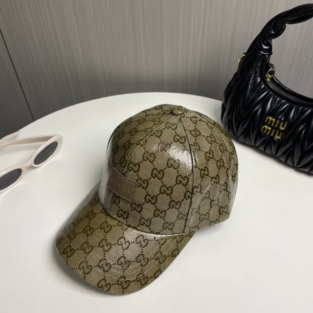 Boné de beisebol Gucci bege marrom GG monograma lona couro placa de marca 7