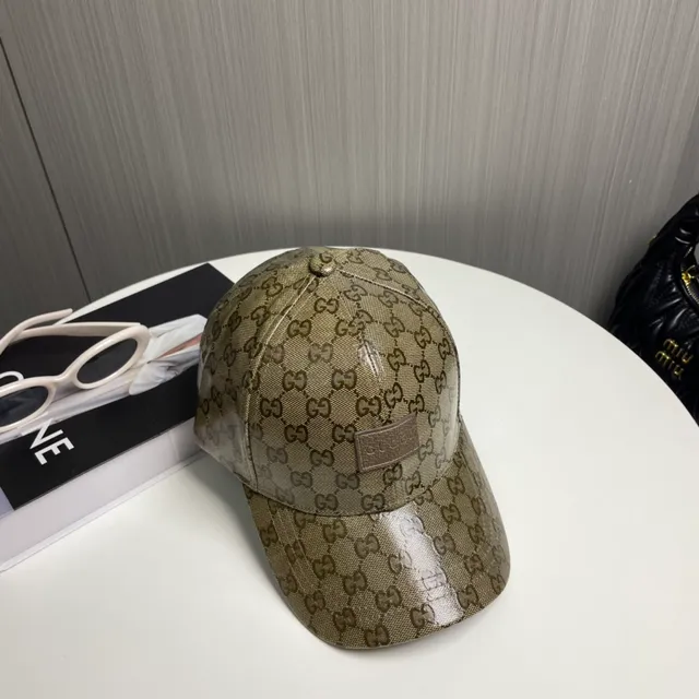 Boné de beisebol Gucci bege marrom GG monograma lona couro placa de marca 8