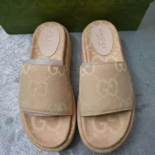 Gucci Beige GG Monogram Jacquard Zapatillas Slide de Una Correa